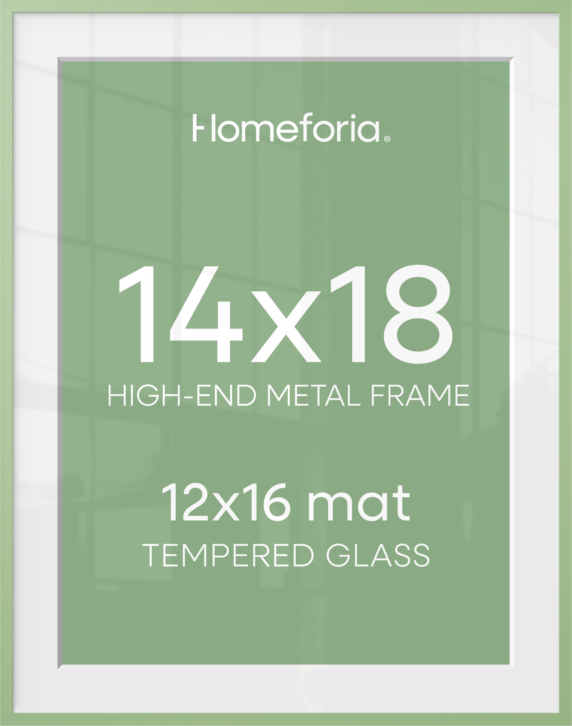 Homeforia 14x18 Green Picture Frame, High-End Metal, 12x16 Mat, Glass | High End Aluminum, Tempered Glass, Acid-Free 12x16 Removable Mat, 14x18 in Edge-to-Edge Display 18x14, Wall Kit, Set Of 2