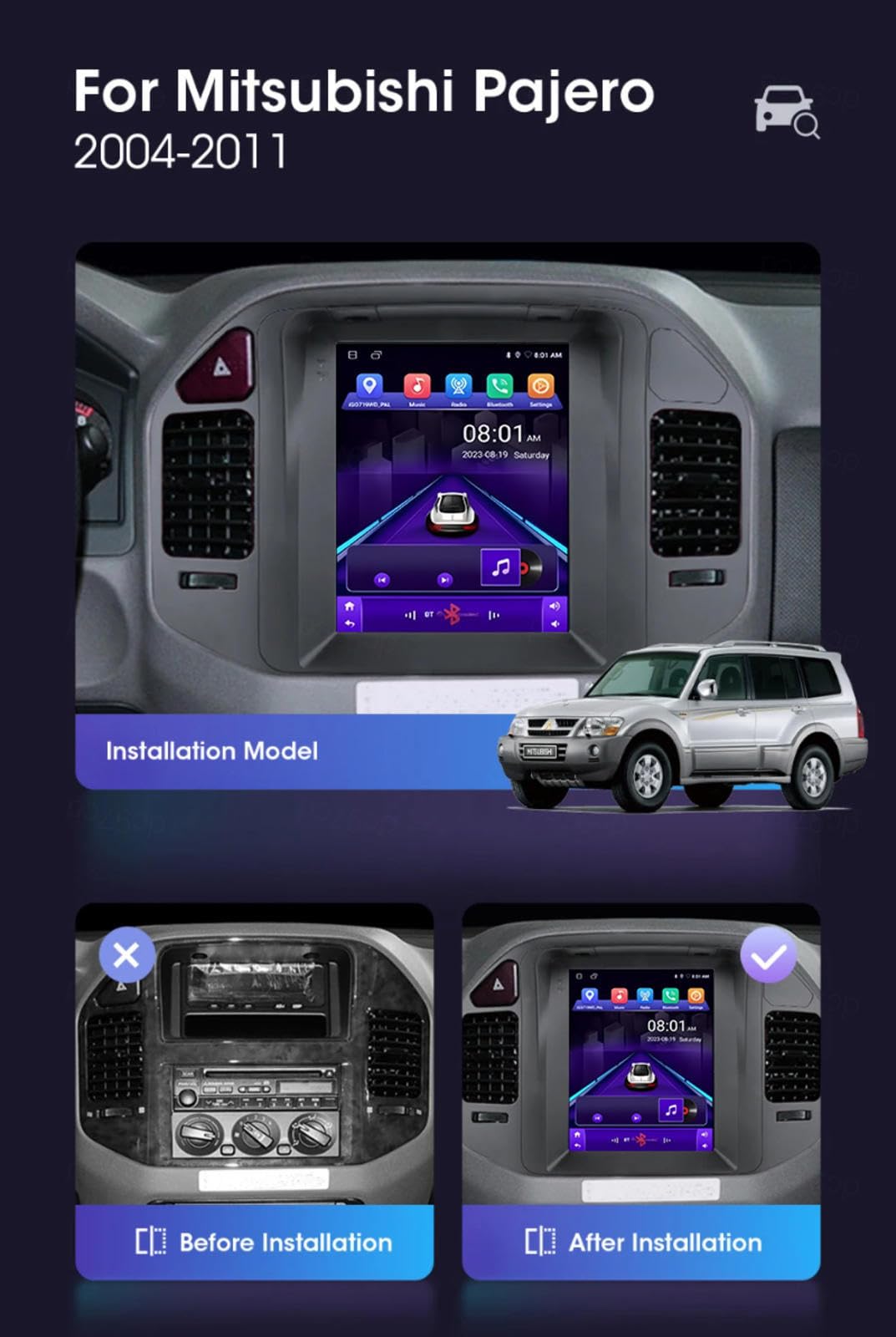 9,7" android 15 podwójne din radio samochodowe nawigacja GPS do Mitsubishi Pajero V73 V77 V68 V75 2004-2011 radio samochodowe z zestawem głośnomówiącym Bluetooth, obsługa sterowania na kierownicy Wifi