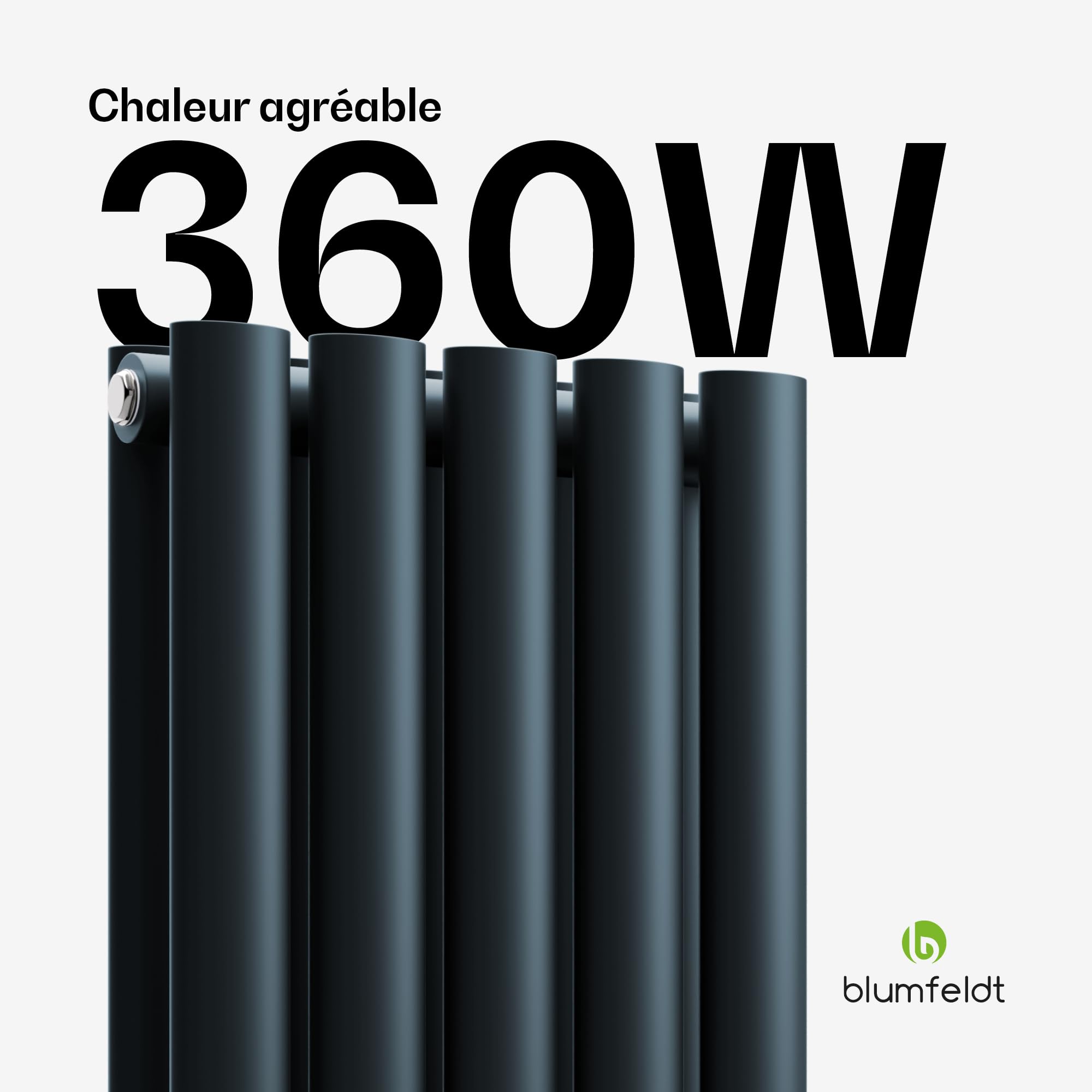 blumfeldt Radiateur Mural - 360 W Design Mural, Acier Thermolaqué, Double Couche, Raccordement Central ½, Installation Murale Facile, pour Salle de Bain, Salon & Bureau, 60x30 cm, Anthracite
