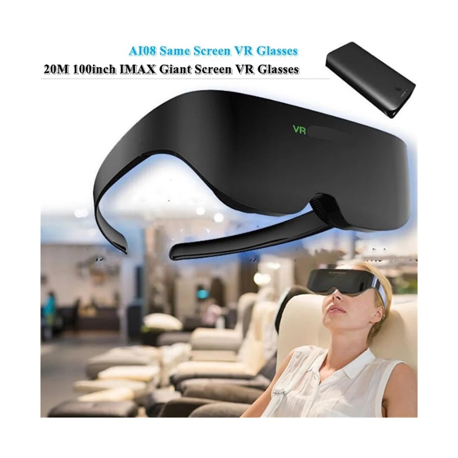 Gafas Inteligentes 3D de 20 m con Pantalla Gigante IMAX de 100 Pulgadas. Auriculares de Realidad Virtual con Sonido estéreo y Misma Pantalla for Cine. Compatibles con Smartphones y PC.