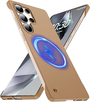 GRECAZO Magnetic Slim Case Fit for Samsung Galaxy S25 Ultra Case 6.9" Ultra-Thin Lightweight Durable Frameless Matte Hard for MagSafe Cover Case with Pull Ring Shockproof Non Slip Rope-Mocha Brown