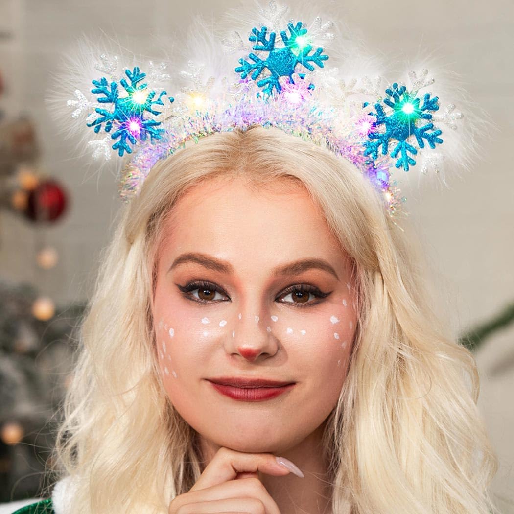 GORTIN Snowflake Headband Light up Christmas Headbands LED