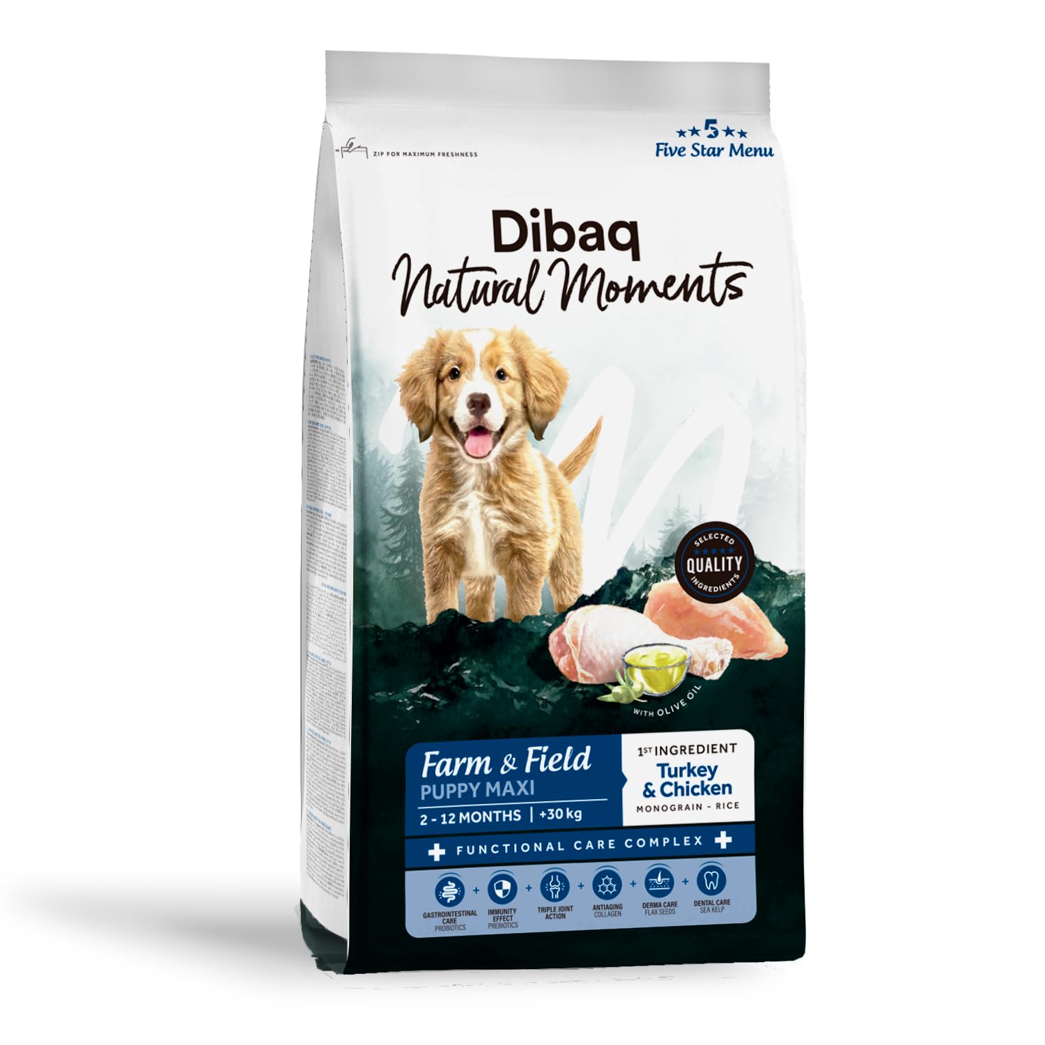 Dibaq Natural Moments 5 Star Pavo y Pollo Cachorro Razas Grandes, 12 kg