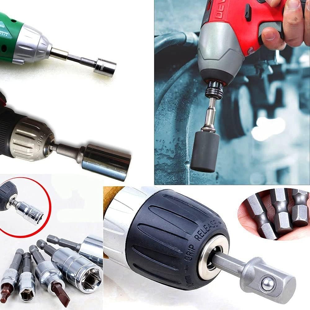 Generic 1/4", 3/8", 1/2" Square Head Drill Bit Adapter Set - 3pc, 72mm, 72 Nm Torque, Automotive & Home Repair 3