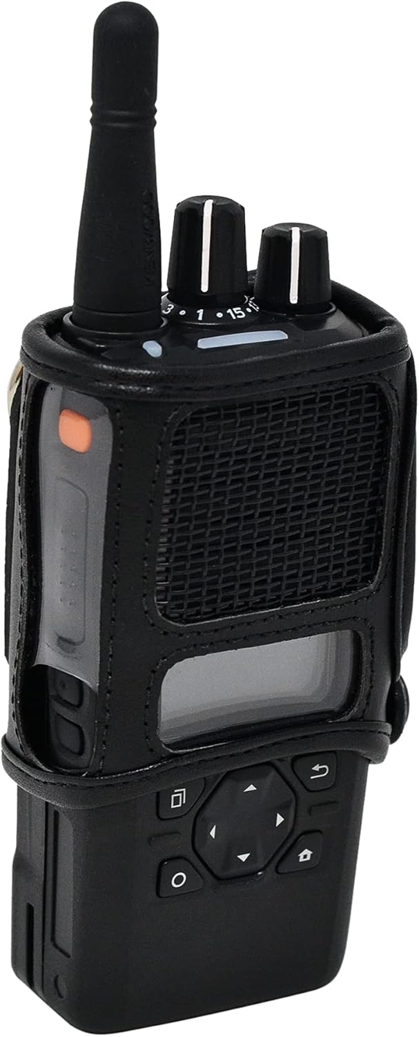 Kenwood NX3200 NEXEDGE Carry Belt Holder Case, Turtleback Holder fits Kenwood NX-3200/3300/3400 Series Radio Black Leather Duty Belt Holster with Heavy Duty Rotating Belt Clip