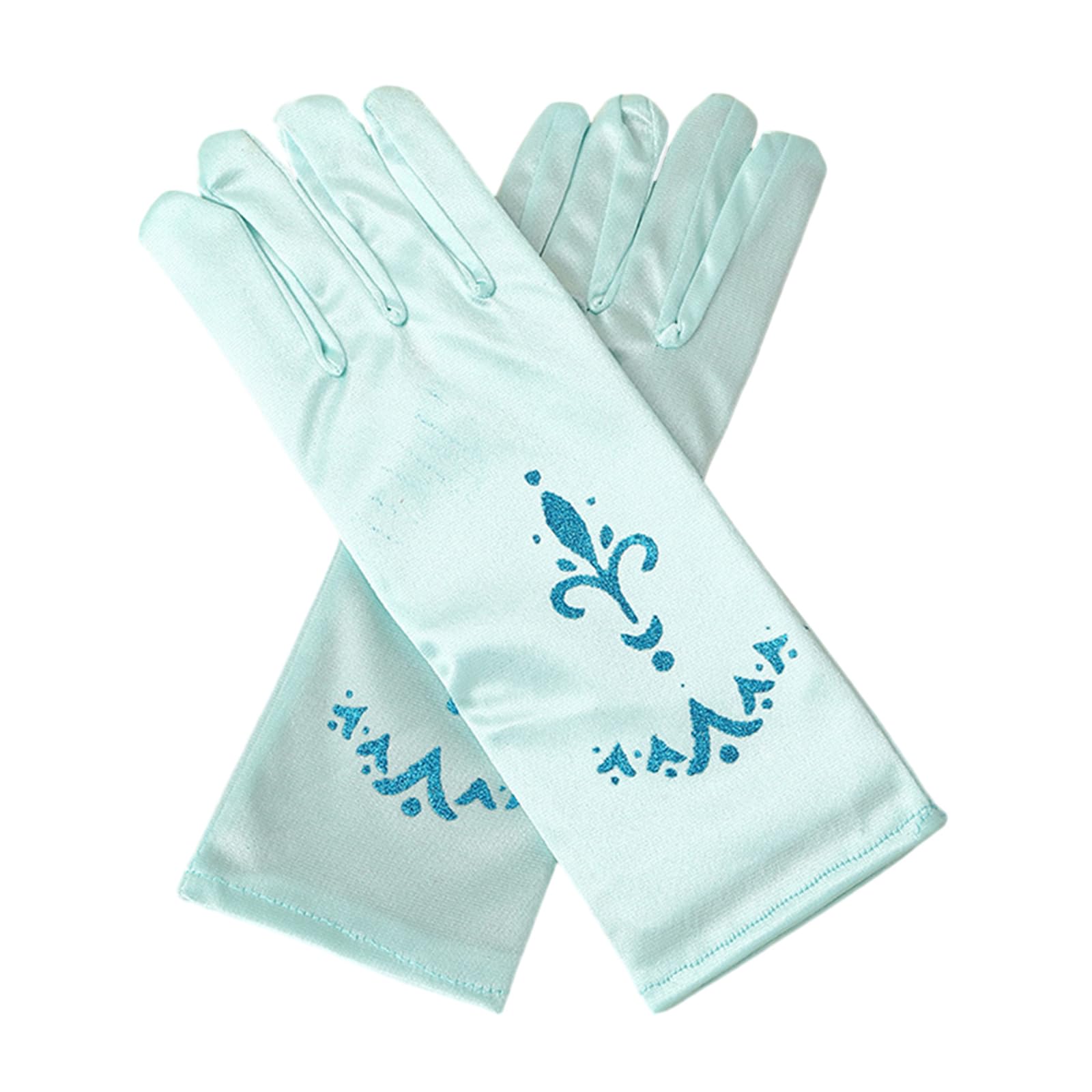 DIIOOMIEEU Girls Ice Princess Long Gloves Sequins Print Snow Queen Dress Up Gloves Solid Performances Party Gloves