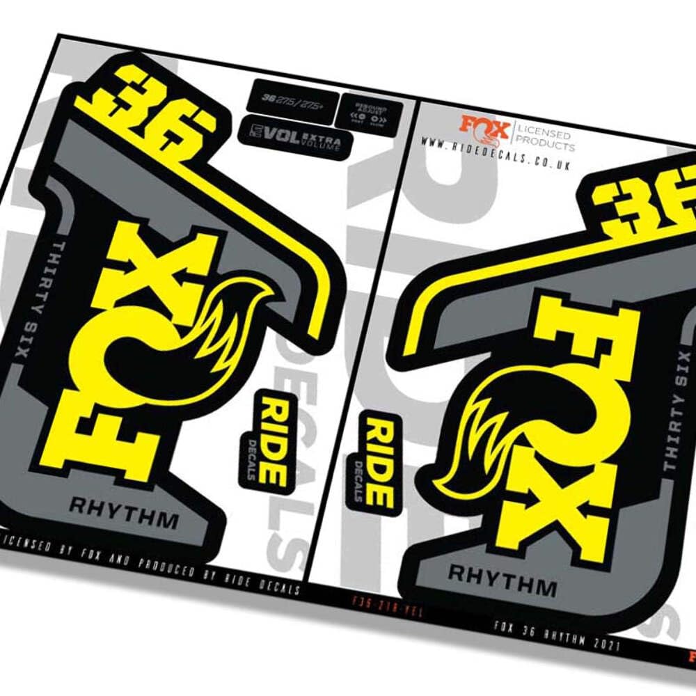 Ride Decals Gloss Fox 36 Rhythm 2021 Fork Decals - Yellow- Licensed By Fox