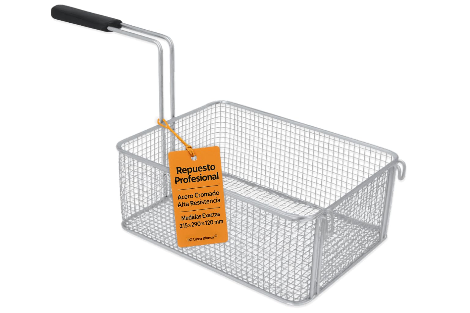 RO Linea Blanca ® Cesta Freidora 215x290x120 Mm Acero Cromado Repuesto Compatible Con Elframo Giga Komel Whirlpool Hostelería Profesional Para Freidoras Gas Electricas Universal Resistente