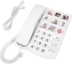 Telefone com botão grande para idosos, 9 botões grandes de foto e discagem com um clique, sino alto, fácil de programar, telefones fixos para idosos, para pessoas com deficiências visuais, auditivas e
