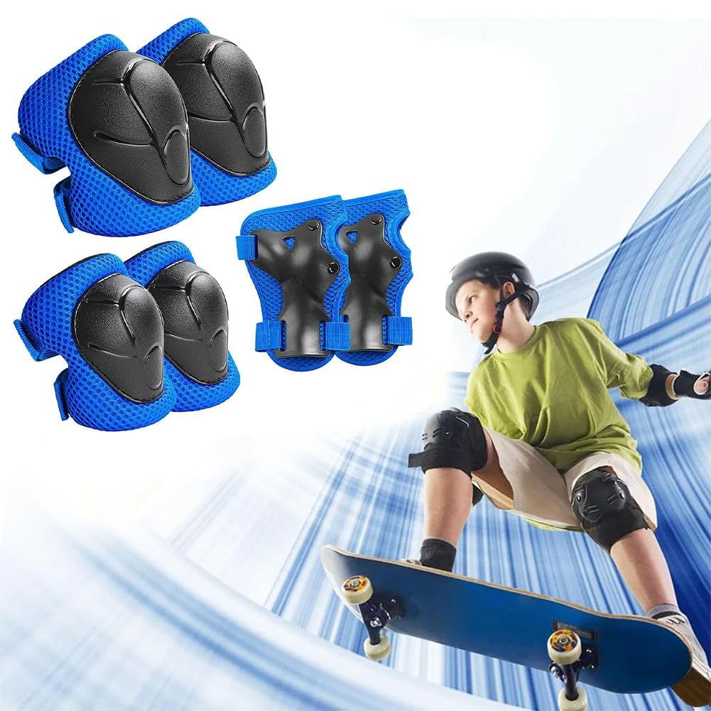 Protezione Kit per Bambini,Protezioni Set per Bambini,Protezioni Skateboard Bambini,Protezioni Pattini Bambina,Adatto ai bambini dai 3 ai 12 anni,per Skate, Bicicletta, Sci, Pattinaggio,Blu