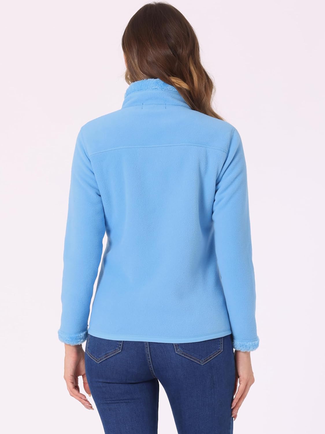 Allegra K Full Zip Fleece Jacket for Women's Long Sleeve High Neck Jacket Winter Warm Coat - Image 4