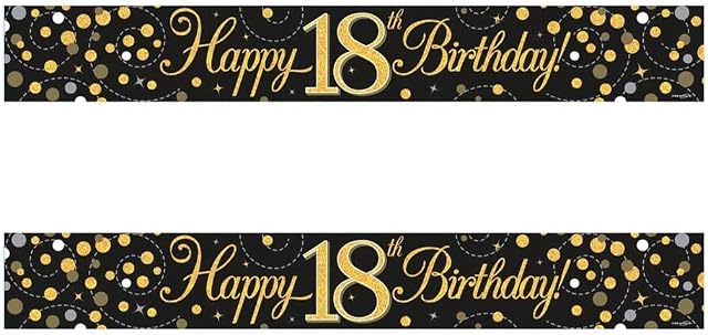Partyangels 2 PACKS of 18th Birthday Banner / Sparkling Fizz Age 18 Black & Gold Holographic Party Decorations