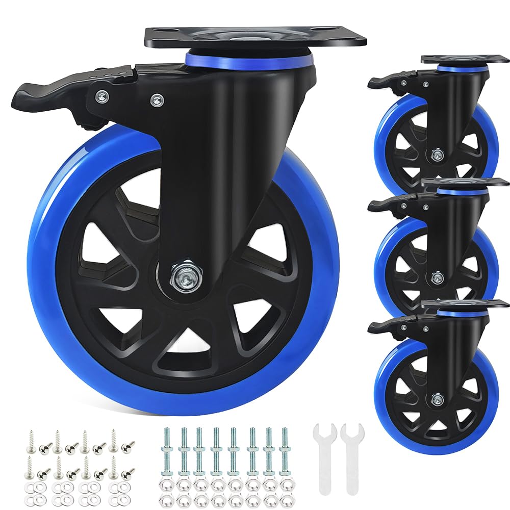 6 Inch Caster Wheels 2800Lbs, Casters Set of 4 Heavy Duty with Brake, Outstanding Safety Dual Locking Casters, Polyurethane Foam No Noise Wheels, Top