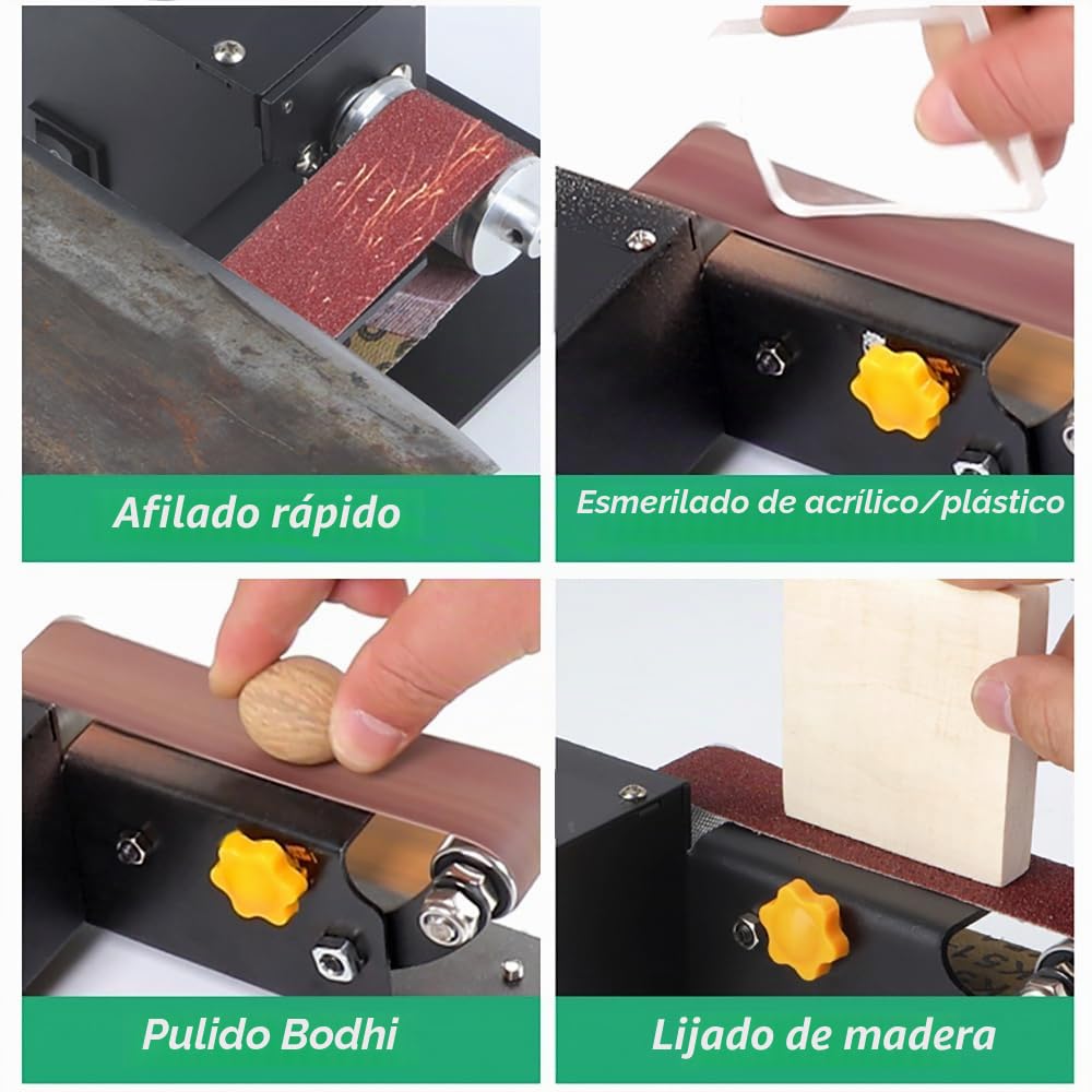 250W Mini Lijadora de Banda Esmeriladora de Banco Eléctrica Lijadora con 7 Velocidades de Control Ajustable Pequeña Amoladora Afiladora Pulidora para Trabajos de Bricolaje