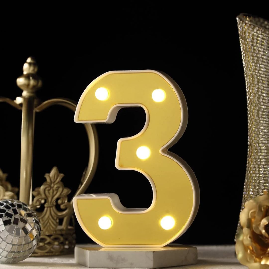 Wanna Party 9 inch No.3 LED Golden Marquee, LED Marquee Number Light LED Marquee Number 3, Light Up Marquee Number Sign for Weddings, Birthday, Christmas Battery Powered-image-32
