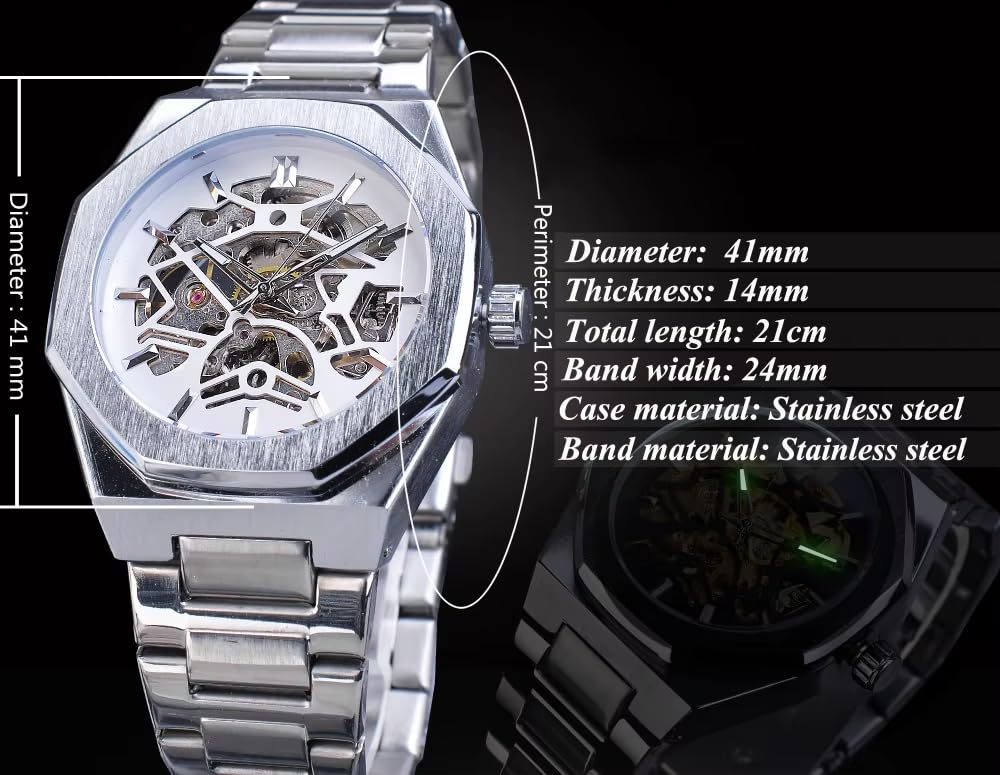 Mechanische Skelett-Uhr für Herren, automatisches Selbstaufziehendes offenes Herz-Design, Edelstahlband, Premium-Skelett-Uhr für lässige und formelle Kleidung