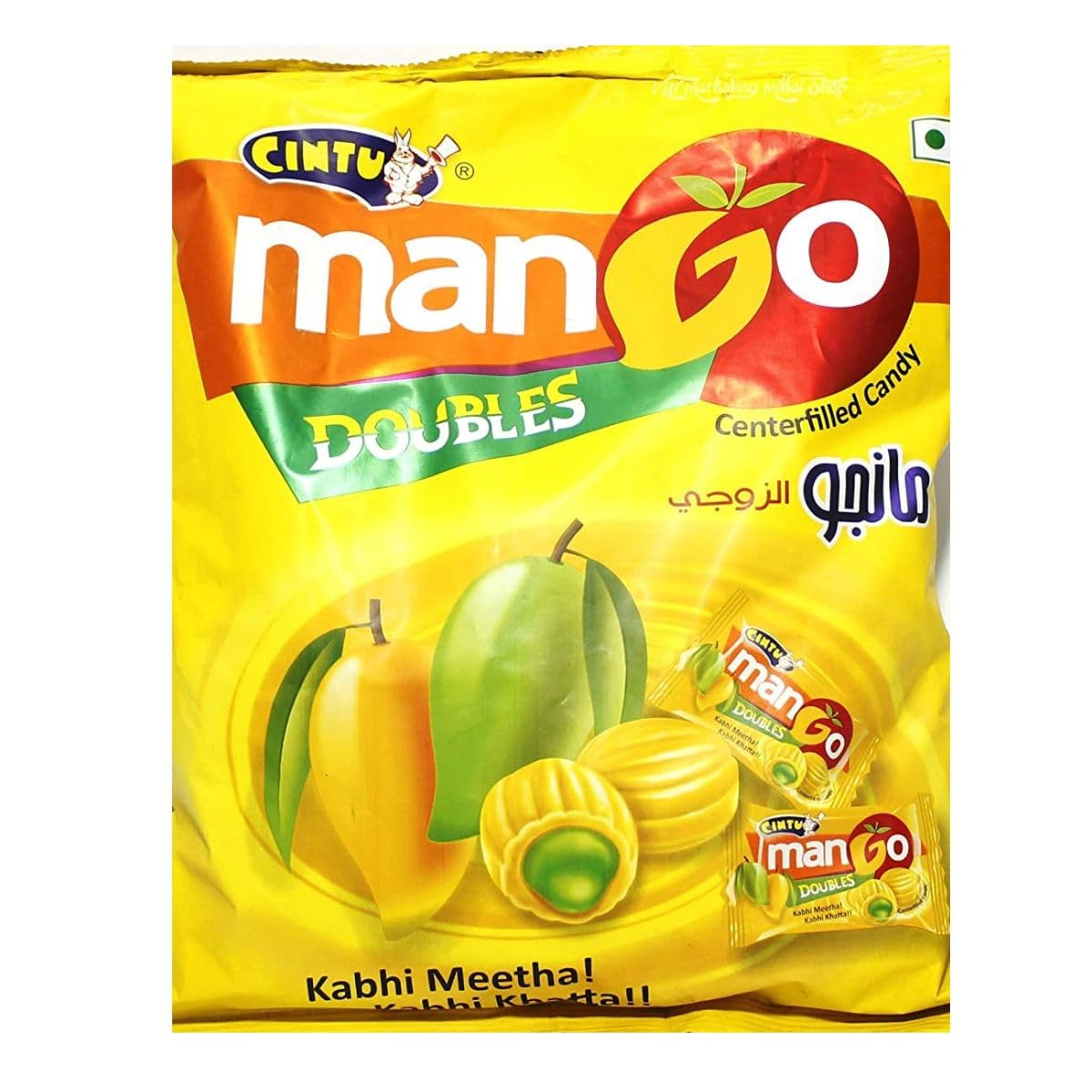 Cintu Mango Doubles Centerfilled Candy – 150 Pieces | 600g | Kabhi Meetha Kabhi Khatta | Mango Flavored Toffee with Juicy Center | Sweet & Tangy Treat for Kids & Adults | Party Jar | Indian Flavored Candy Delight