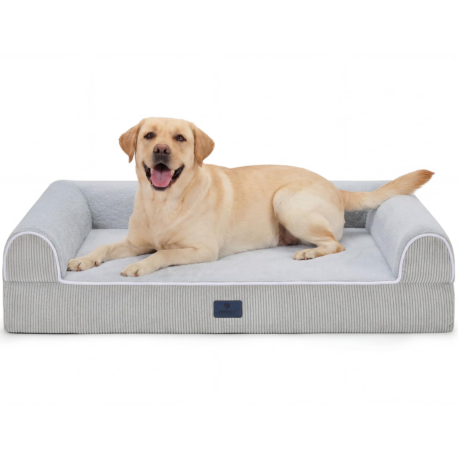 Veehoo Orthopedic Dog Beds for Large & Medium Dogs, 13cm Extra Thick Memory Foam Supportive Big Dog Bed with Waterproof Washable Cover for senior dogs, 3-Sided Bolster with Soft Faux Fur, 105x80x25 cm