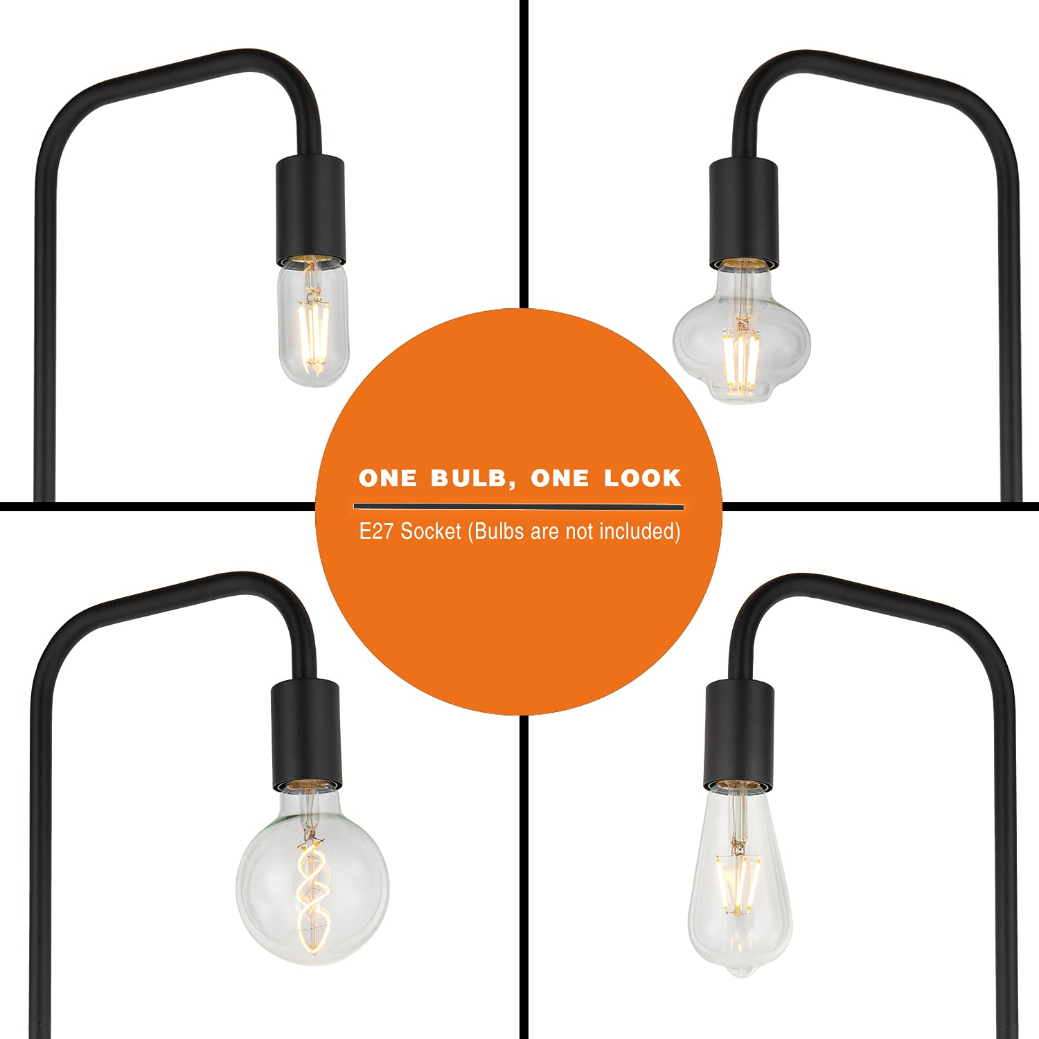 BBHome Lampada a stelo in stile retrò, minimalista, in metallo, con interruttore a pedale, per camera da letto, soggiorno, lettura, ufficio, 165 cm, E27 (nero)