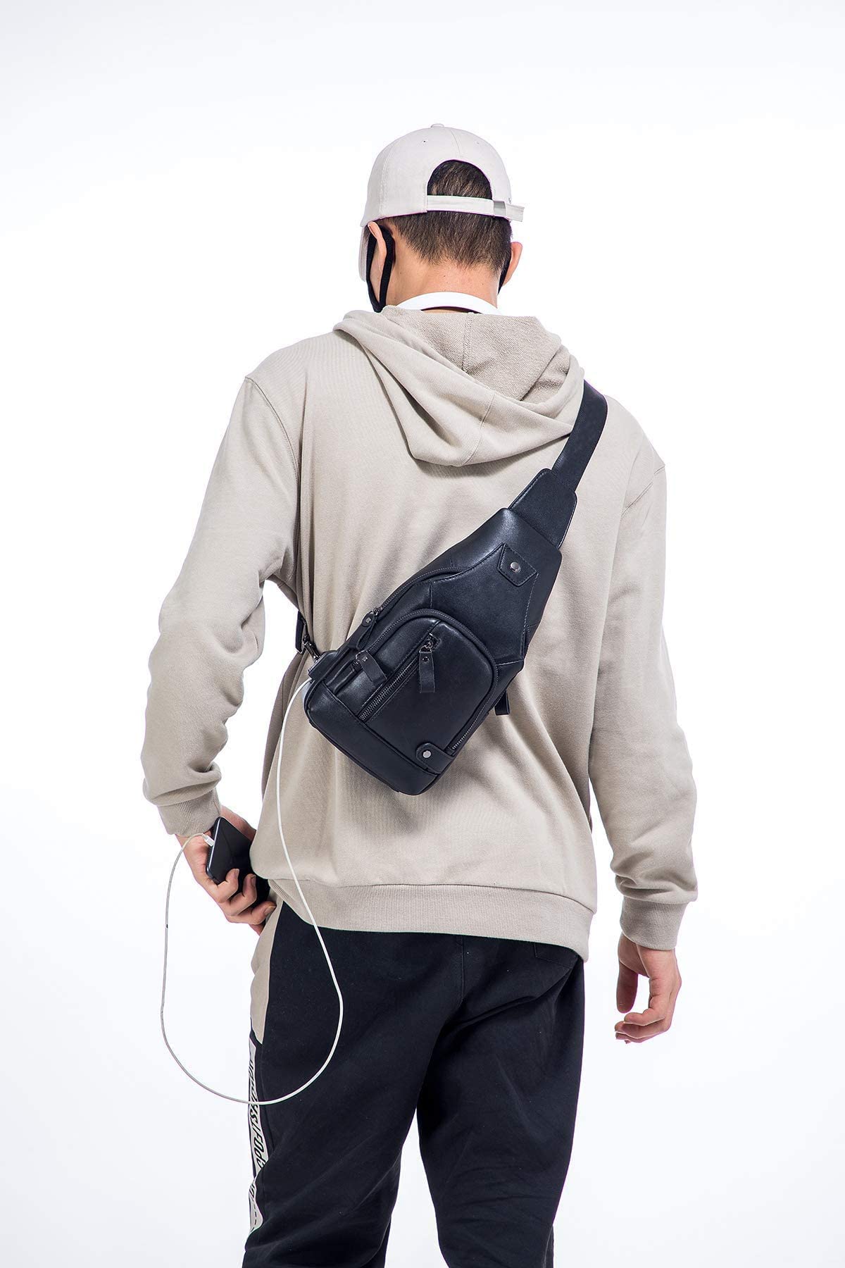 WeeDee Bandoleras Hombre Pequeña Piel Mochila de Cuero Autentico Bolsos de Hombre y Pecho Bolso Bandolera Resistentes al Agua Para Escolare Ciclismo Senderismo