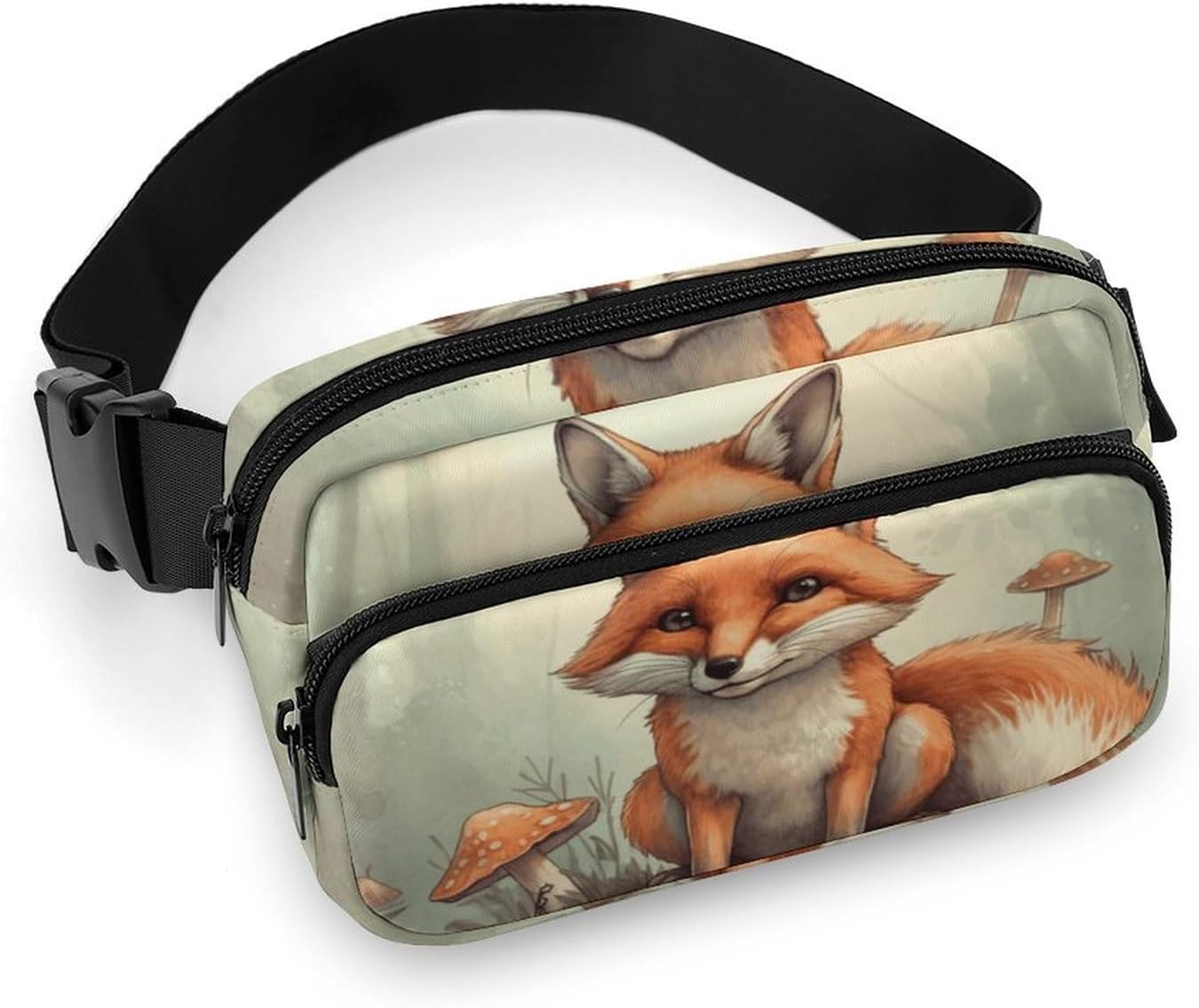 Unisex Waist Bag,Fox in The Woods Printed Adjustable Belt Casual Chest Bag Foldable Crossbody Bag Portable Waist Bag for Outdoors Workout Traveling Casual Running