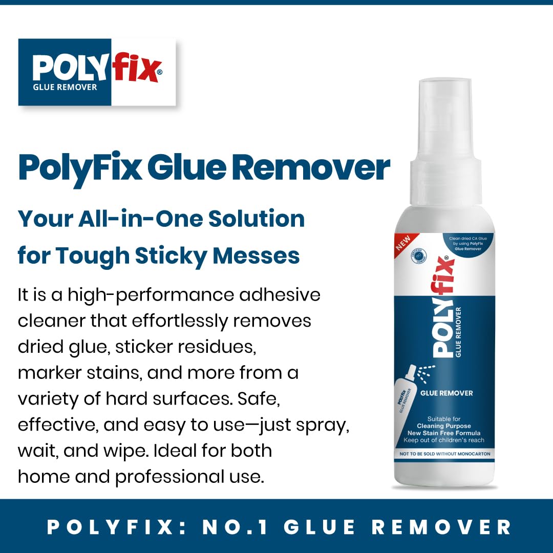 PolyFix Glue Remover Spray | Used to Remove Gum Glue Stickers Adhesives for Car, Glass, Fridge Door, Any Metal Surface | Car Glass Sticker Remover Spray,Quick and Easy to Use, 100ml 2