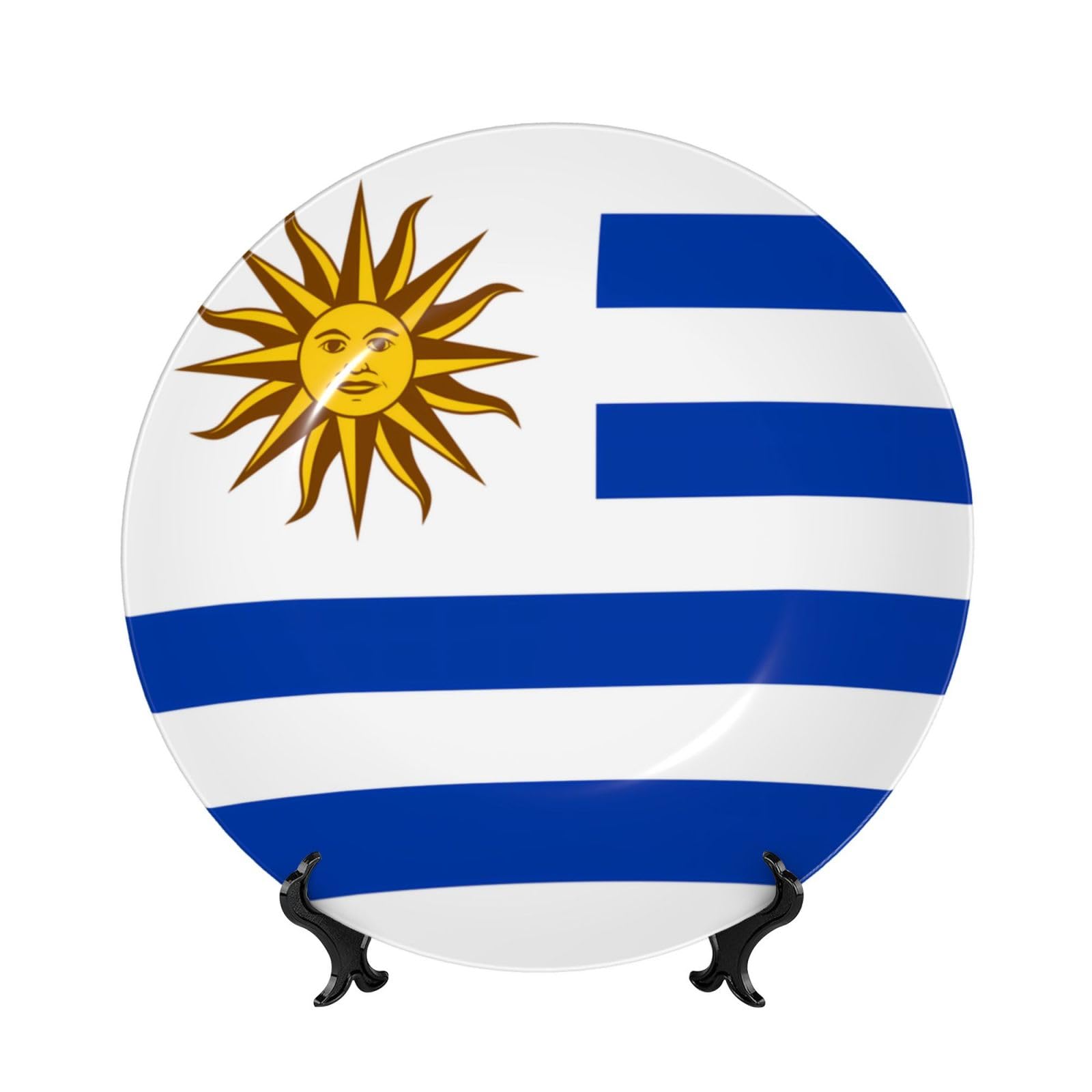 SXZVVBN Flag of Uruguay Bone China Decorative Plate Art with Stand Removable Adhesive Hanging for Home Office 8in（20cm）