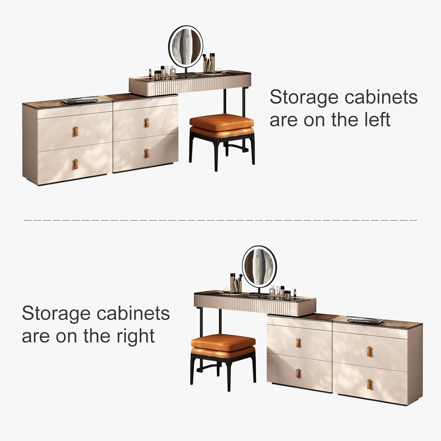 Lartis Makeup Vanity with Stool, Very Easy to Assemble,Retractable TV Cabinet Combination, Dressing Table Desk in one, Super Storage