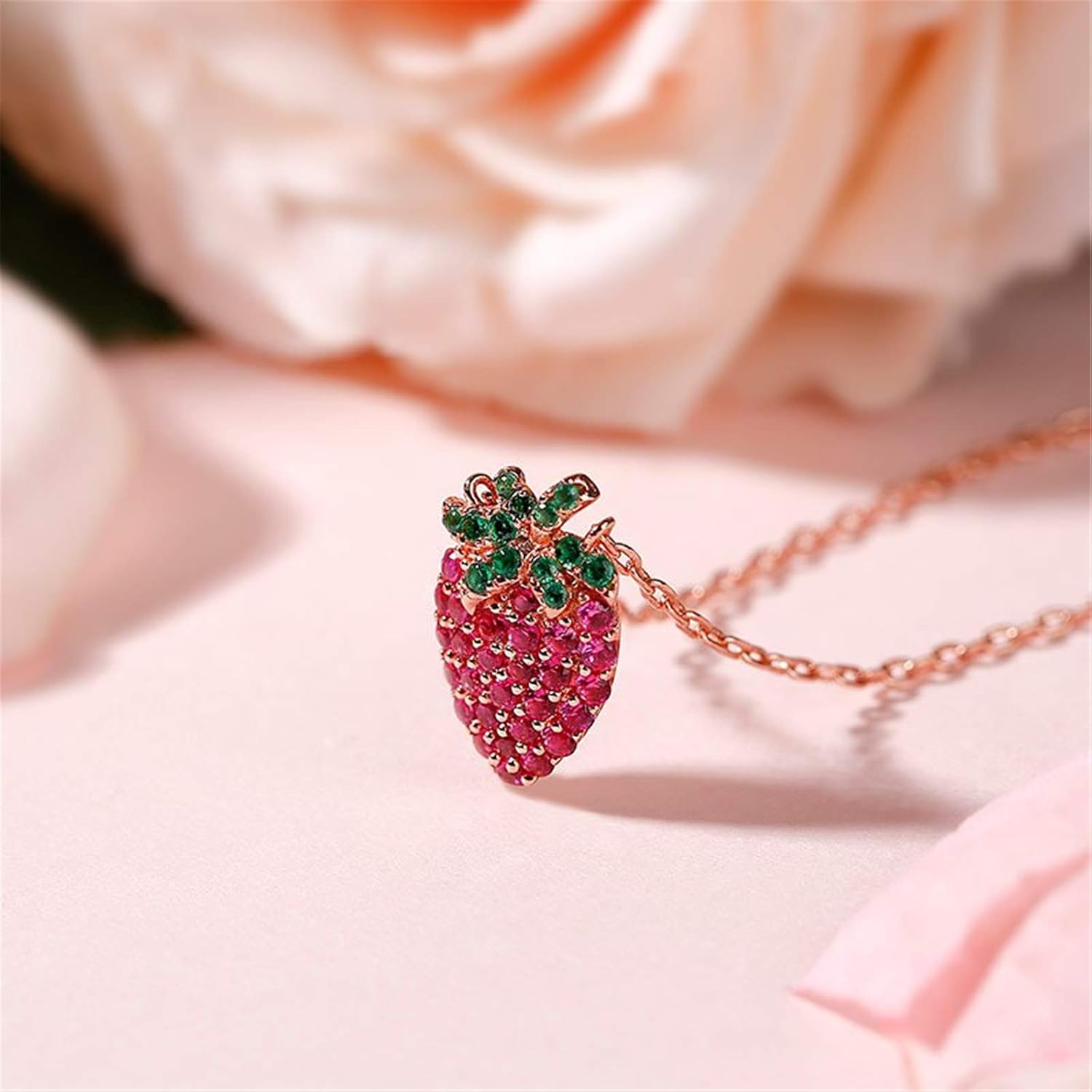 Jeulia "Summer Fruit Strawberry Design Sterling Silver Necklace Fashion Anniversary Engagement Wedding Christmas Birthday for Boyfriend with Gift Jewelry Box