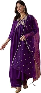 Amayra Rayon Women's Embroidered Alia Cut Kurta With Pant And Dupatta Set Price In India