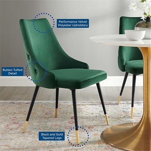 Miniatura 9 de Modway EEI-3907-GRN Adorn - Silla auxiliar de comedor de terciopelo copetudo, color verde
