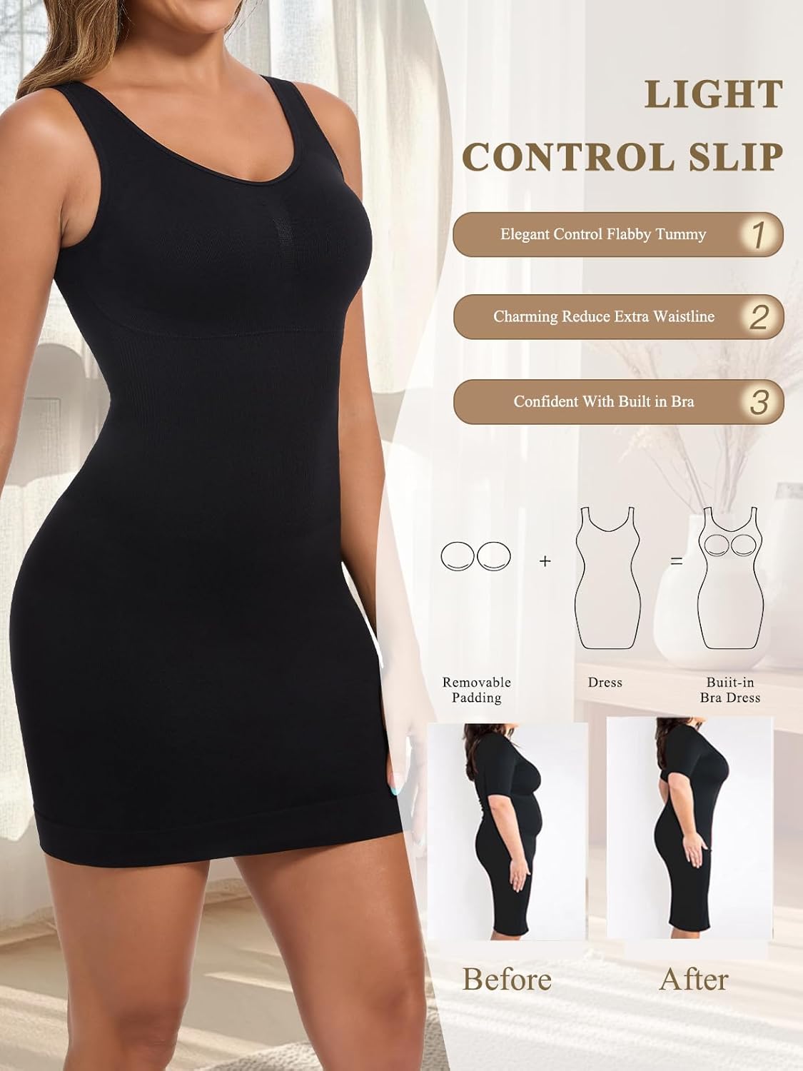 JOYSHAPER Shapewear Dress Slip Built in Bra for Women Tummy Control Padded Bra Shapewear Full Slips for Under Dresses - Image 4