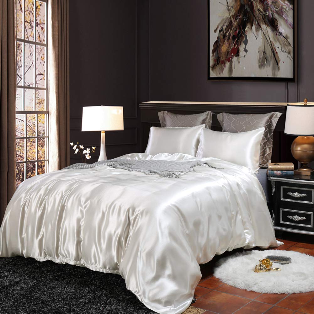 Cloud fino 100% Pure Silk Satin Comforter 400GSM, Box Stitching, Gives Very Relaxing and Rich Feeling Bright Colors & Glorious Looking!!. Queen|White-image-5