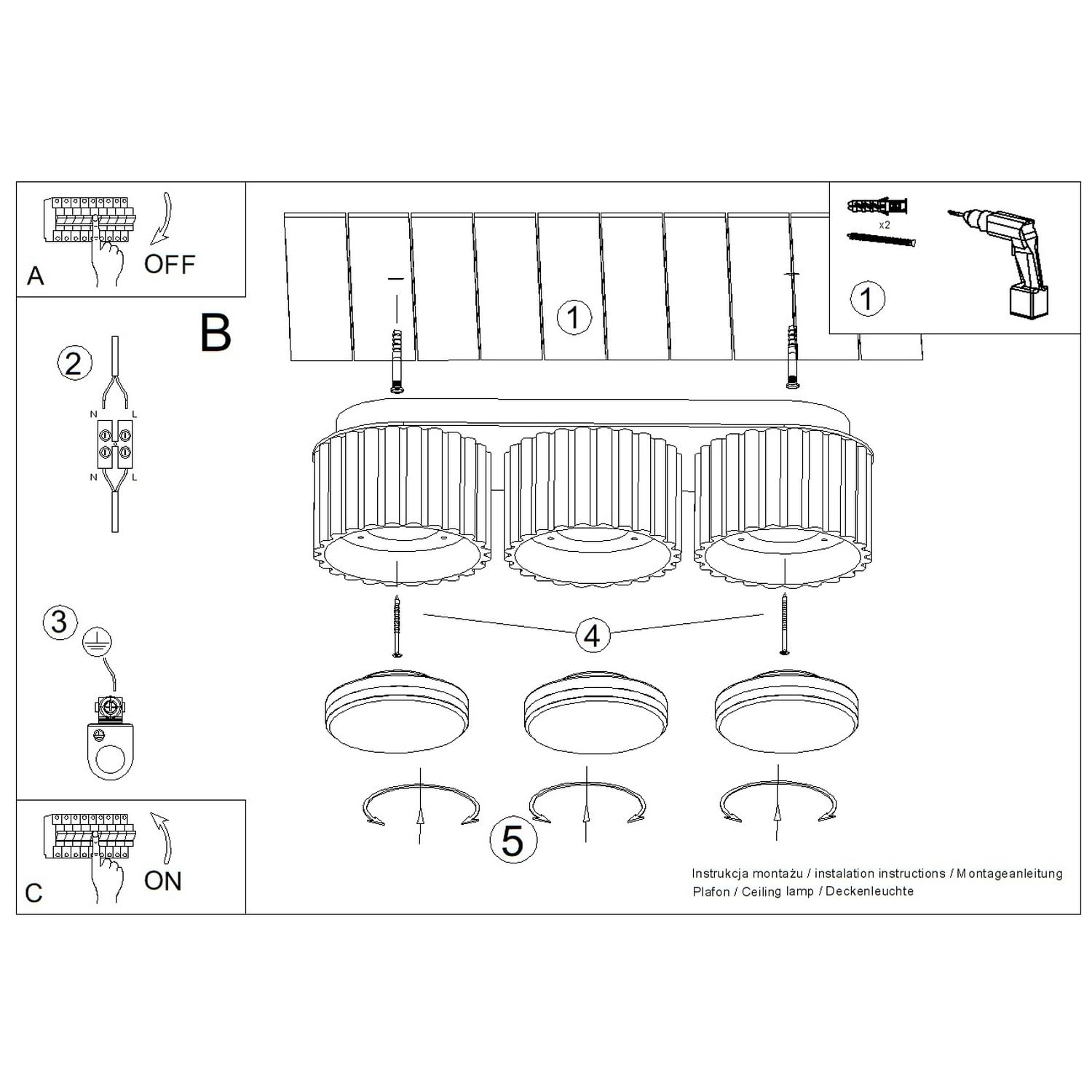 SOLLUX lighting Deckenlampe rund flach Gx53 LED 3-Flammig Modo olivgrün