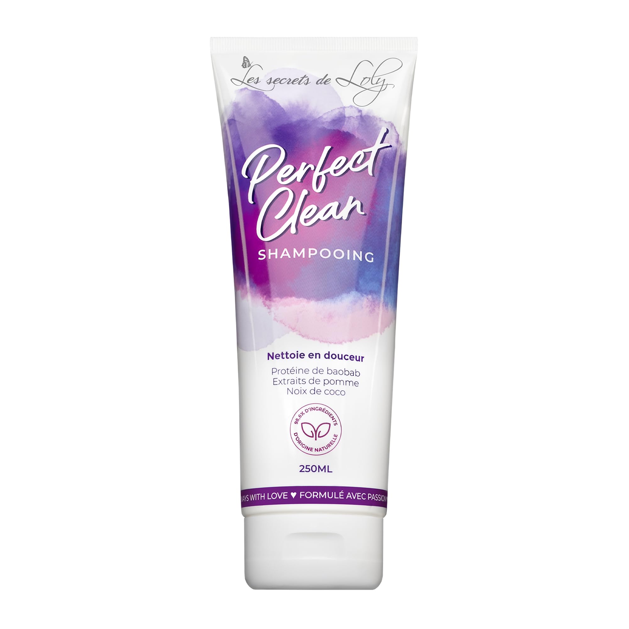 Les Secrets de Loly – Perfect Clean – Shampooing sans sulfate Hydratant & fortifiant – Cheveux ondulés, bouclés, frisés et crépus – 96% ingrédients d'origine naturelle – 250 ml
