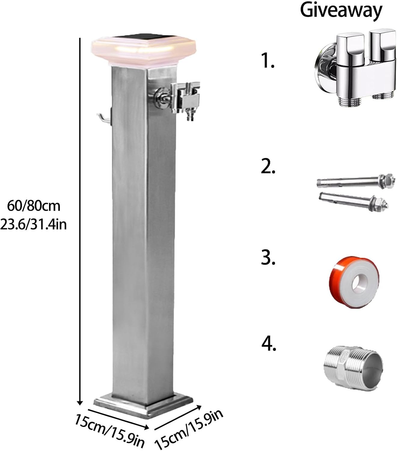 Outdoor Stainless Steel Garden Water Column with Faucet,Outdoor Stand Faucet, Antifreeze,verticalgarden Water Column，for Irrigation and Washing(Gray,60cm/23.6in)