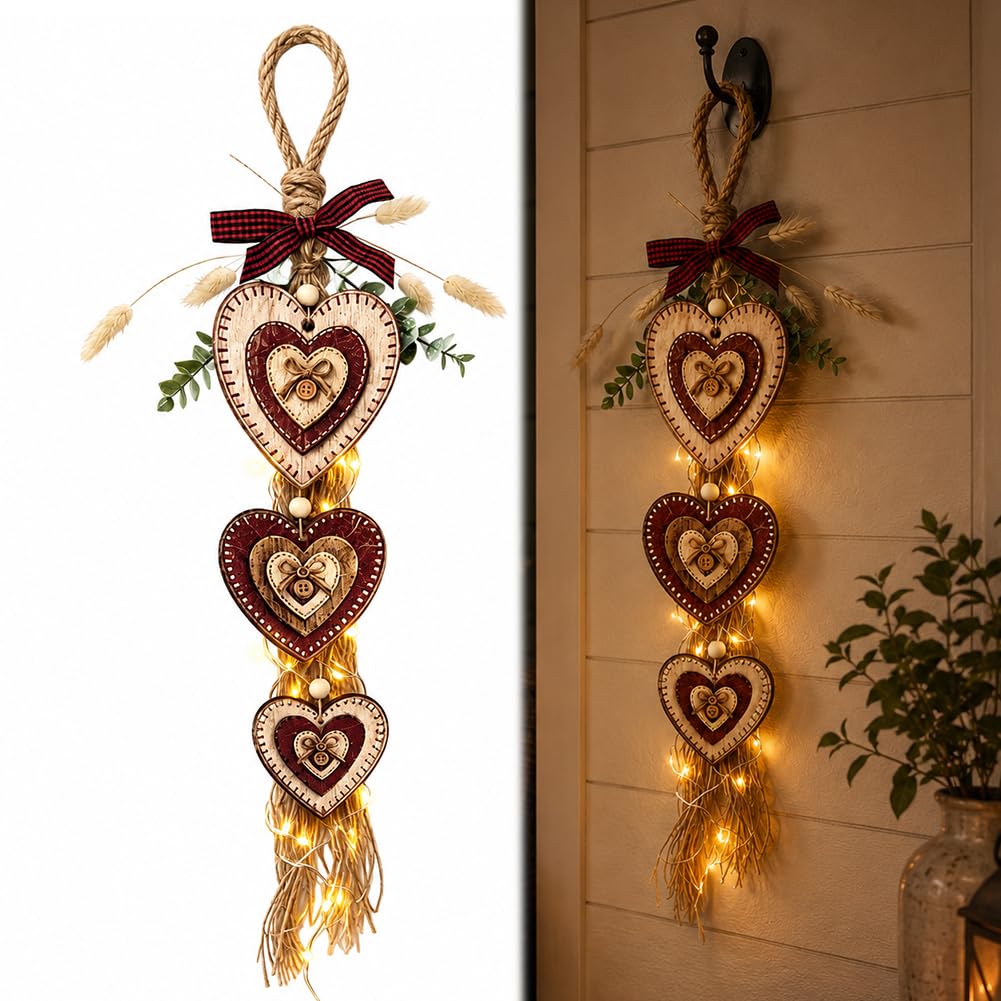 Rustic Farmhouse Wooden Heart Wall Decor, 5-Layer Hanging Heart Wall Art