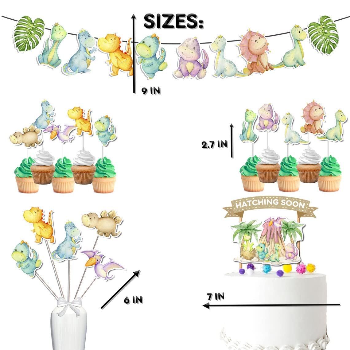 Juego de decoraciones de fiesta de baby shower de dinosaurio. Gran paquete para ducha temática de dinosaurios.