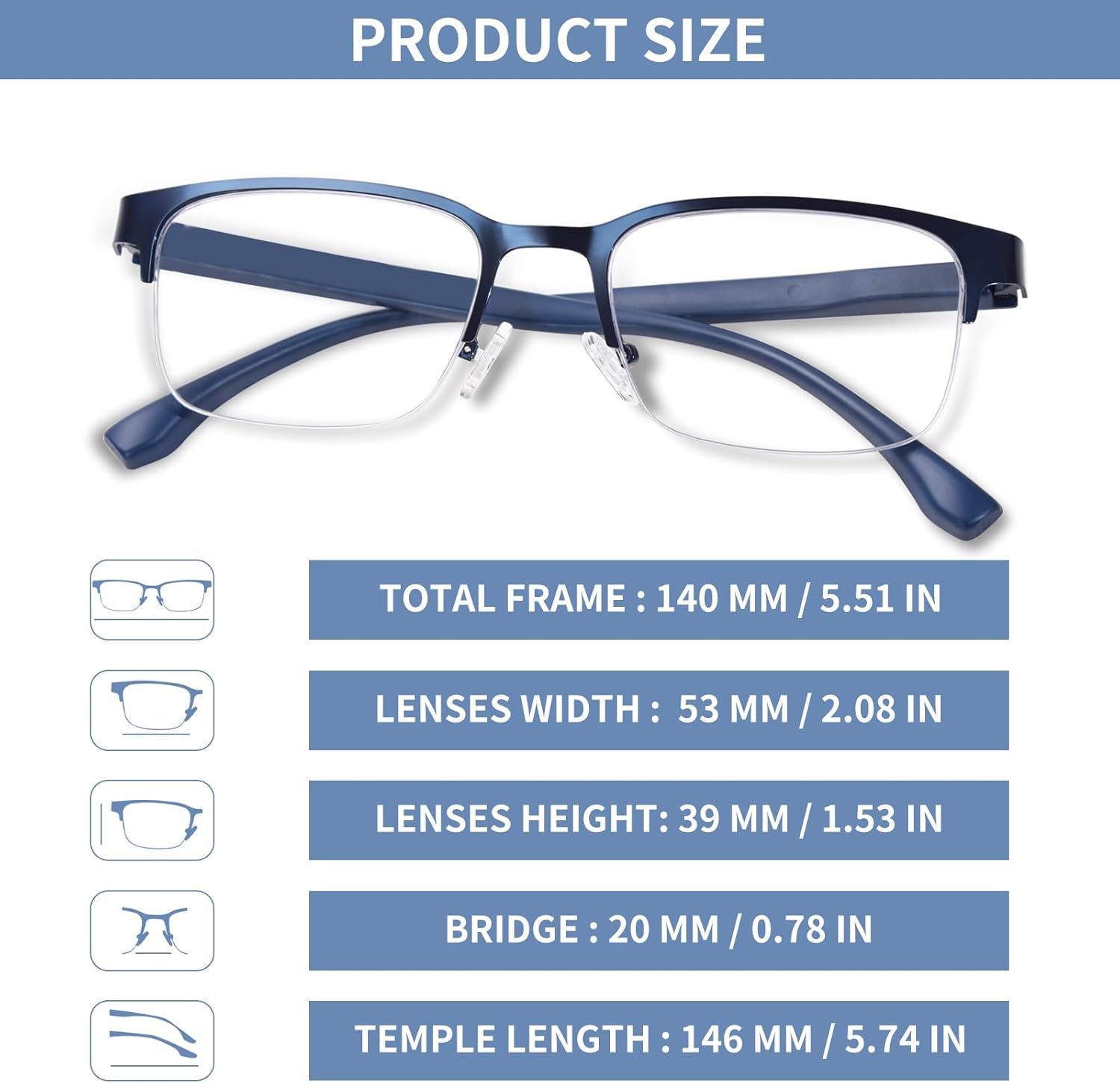 FONHCOO Progressive Multifocal Reading Glasses for Women Men, Metal Half Frame Blue Light Computer Readers with Spring Hinges - Image 4