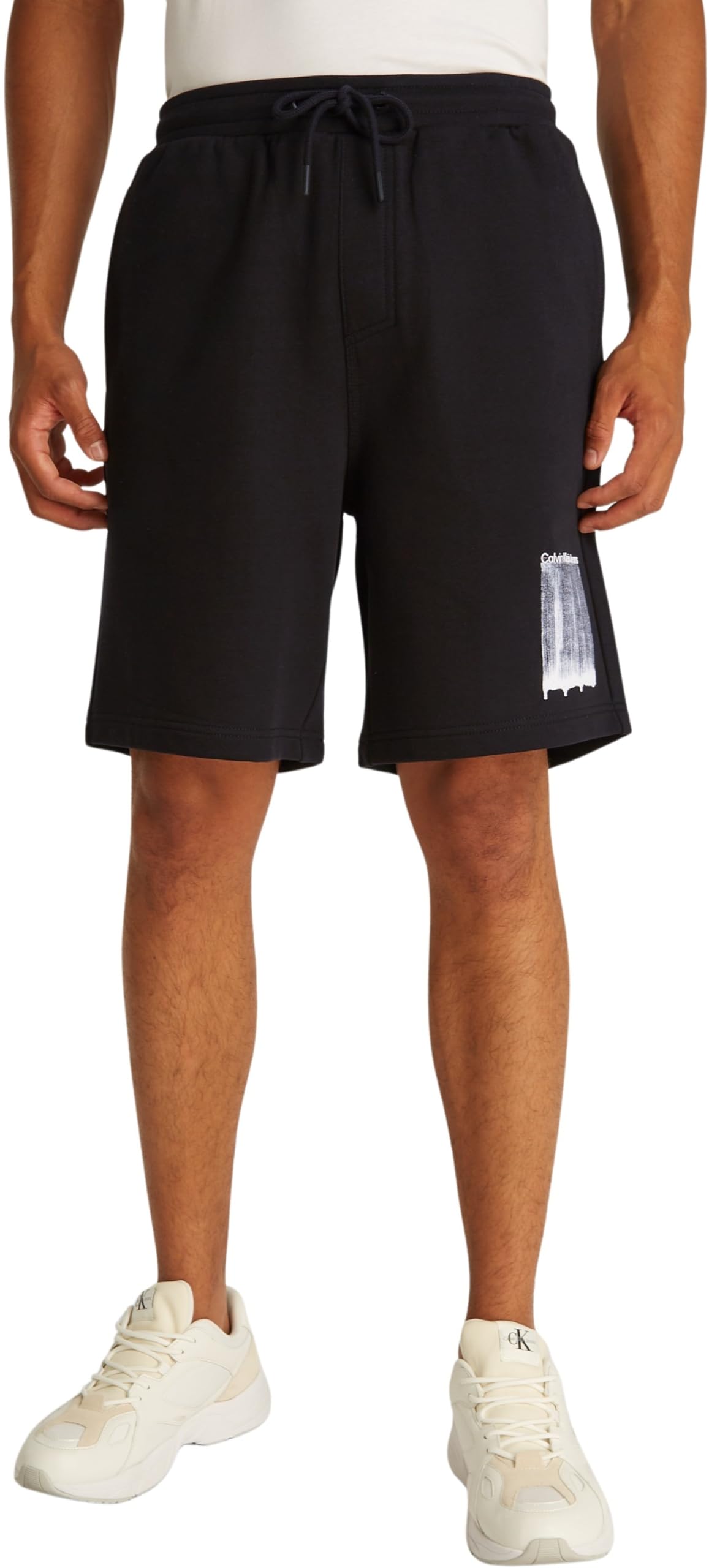 Calvin Klein Men’s Brush Stroke Graphic Cotton Sweat Shorts, Black (Ck Black), XL