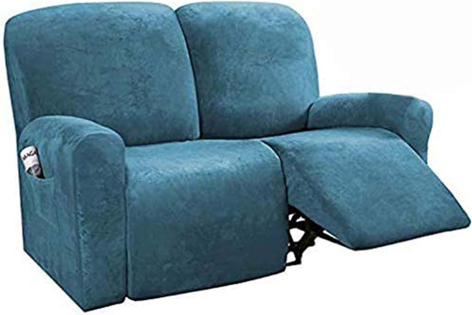 GYHH Velvet Sofa Slipcovers Spandex Plush Furnitue Cover Deluxe Lounge Cover,High Stretch Furniture Protector Cover for Recliner Set 6-pieces (Peacock blue)