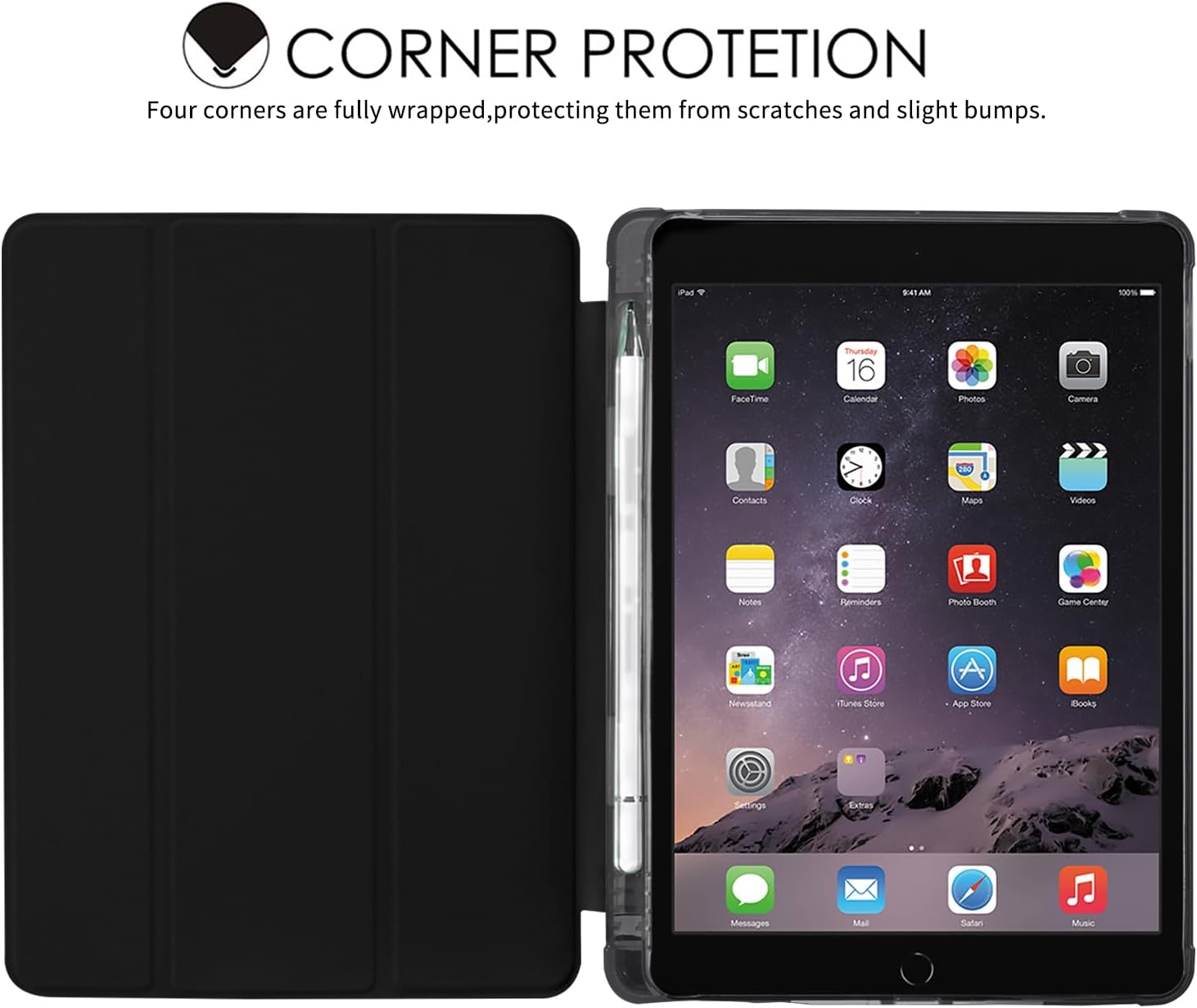JOYLAND Dark Blue Bow Pad Case Black Case for iPad 5th/6th Generation,with Pencil Holder-Auto Wake/Sleep,Anti-Scratch Shockproof Premium Folio Stand Case for iPad 9.7 inch
