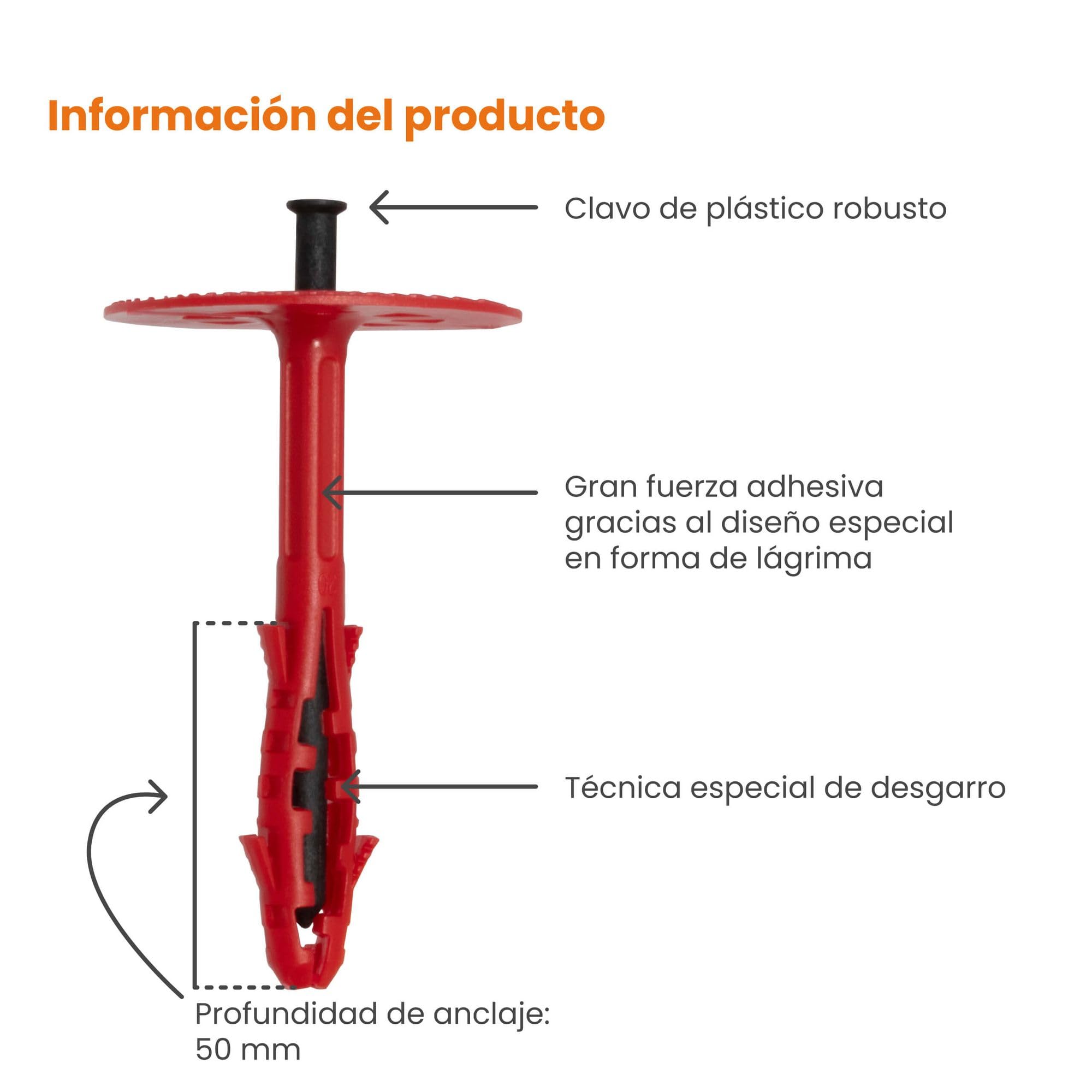 PROTEKTOR Taco para aislamiento térmico 100 unidades Ø10x100mm con clavo de plástico para fijación de fachadas, aislamiento y SATE, WDVS anclajes de impacto con certificación ETA Anclajes térmicos