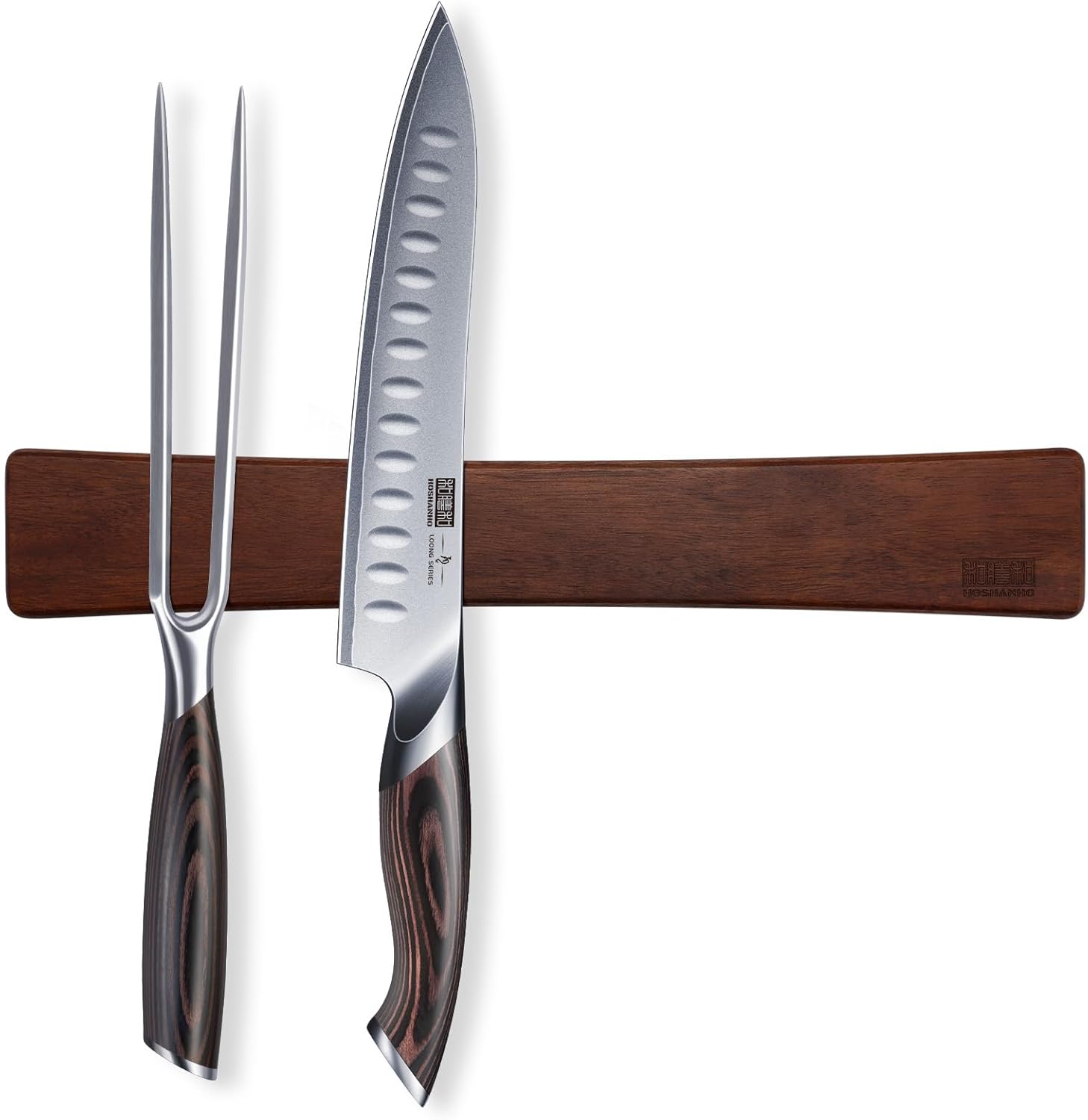 HOSHANHO 8 Inch Carving Knife & 7 Inch Fork Set & Magnetic Knife Strips, Professional Japanese High Carbon Steel Razor Sharp Butcher Brisket Slicing Knife Set for Meat Cutting, BBQ