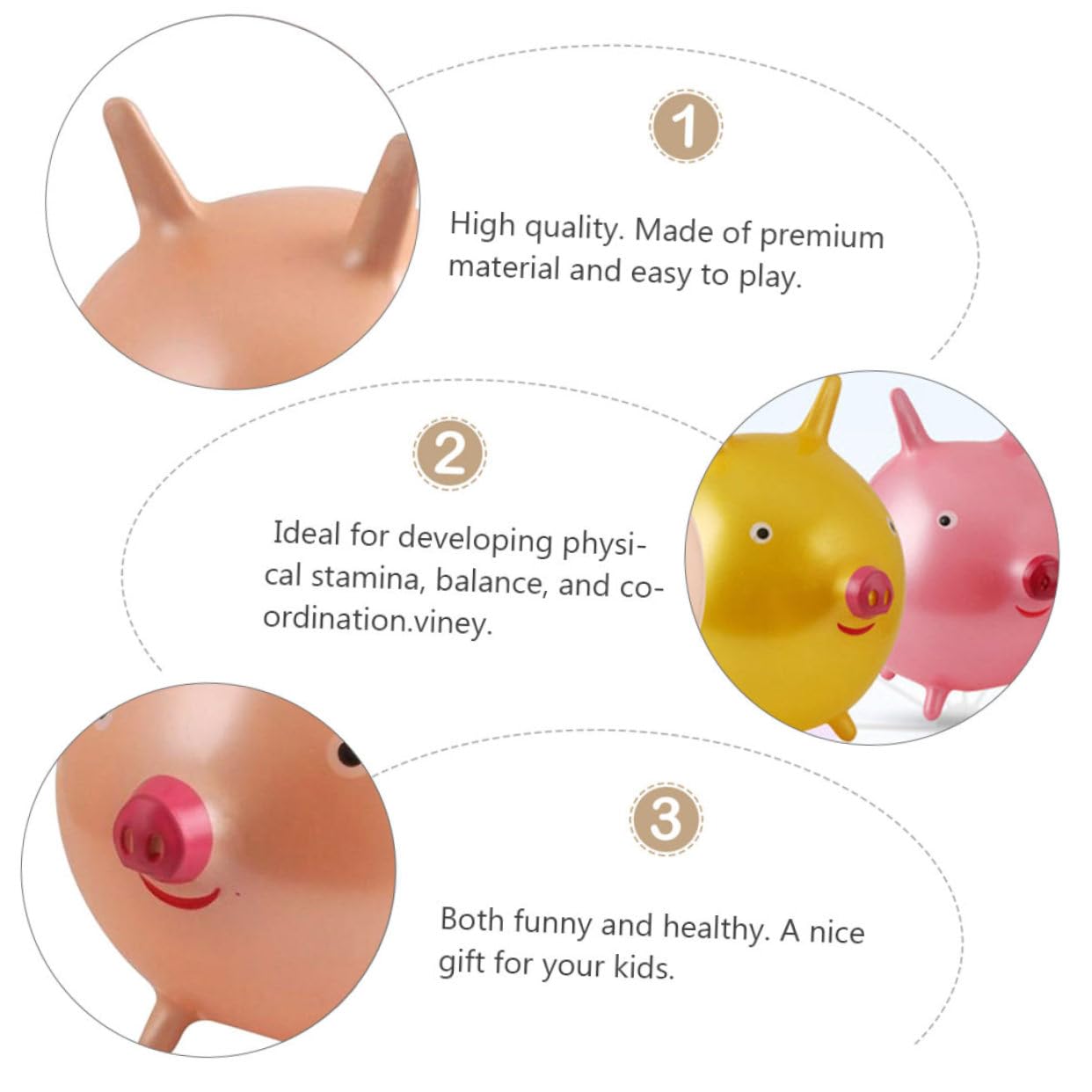WOONEKY Pelota Saltarina para Niños Dibujos Animados y Mango Forma De Orejas De Cerdo, Tamaño Grande De 45 Cm, PVC Grueso, para Juegos Jardín De Infancia y Fiestas Infantiles