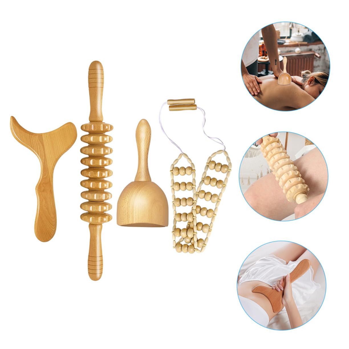Healvian 4pezzi Massaggiatore in Legno Agopuntura Bastoncino Massaggiante Per Corpo Raschietto Per Strumenti Per Massaggi Multifunzionali Adatti Per Uso Casalingo e Viaggi