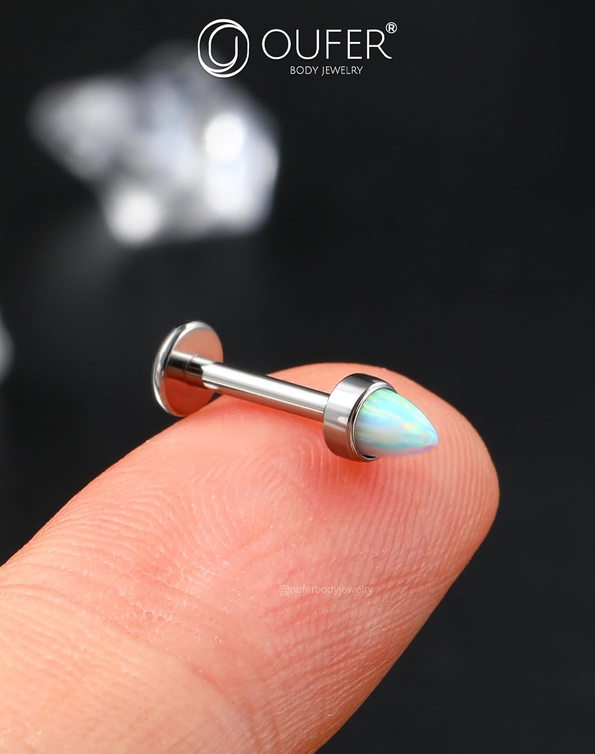 OUFER Vertical Labret Lip Jewelry, G23 Soild Titanium Labret Lip Piercing Jewelry, 16G Purple Opal Internally Threaded Helix Cartilage Tragus Conch Lobe Earrings For Women Men - Image 6