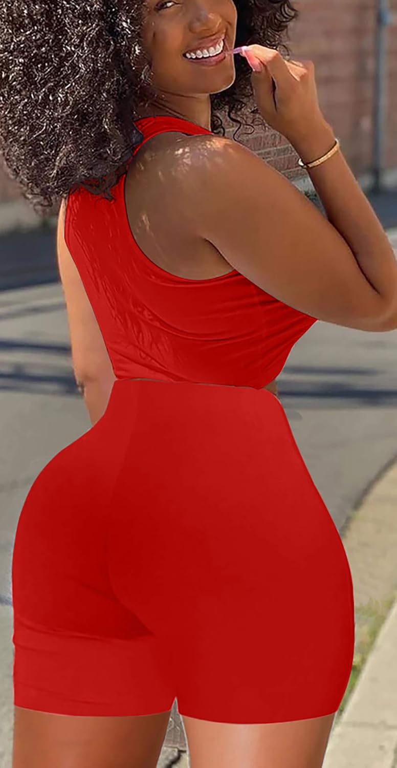 GOBLES Women's Sexy 2 Piece Outfits Sleeveless Crop Top With Shorts Jumpsuits - Image 5