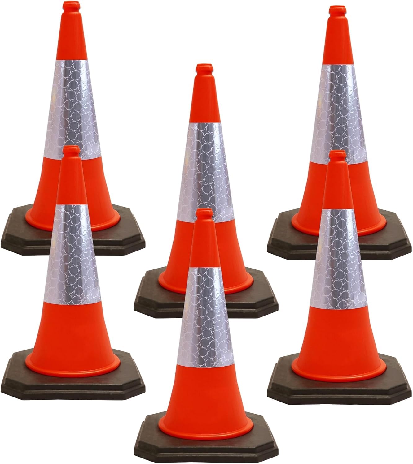 Street Solutions UK Orange Traffic Cones 750mm Pack of 6 - Heavy Duty Road Cones Large, Wind Resistant High Reflectivity No Parking Cones