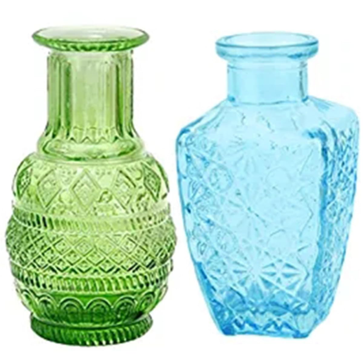 Jarrones pequeños de vidrio vintage en pack de 2 unidades para decorar mesas y estanterías